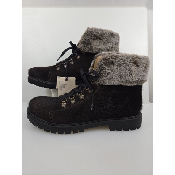 Myra NEW With Tags Turbulent Black Cowhide Fur On Leather Rugged Boots Women 10 - Picture 3 of 12